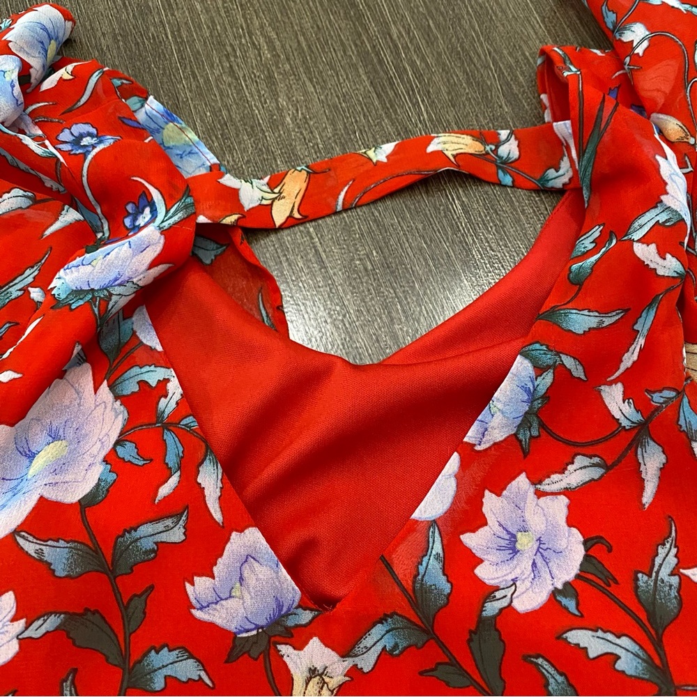 Floral Ruffle Print Pullover Blouse Red - Picture 11 of 12